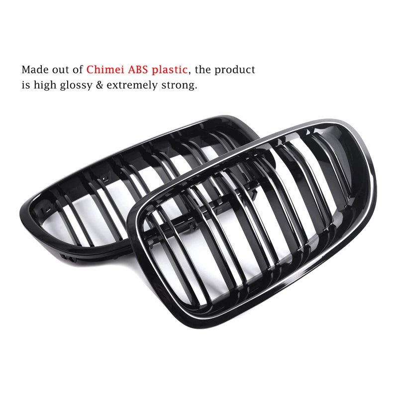 Qitian شبكات F10، شبكات كيدني أمامية بديلة من Qitian ABS لسلسلة 5 F10 F11 باللون الأسود اللامع - Image 4